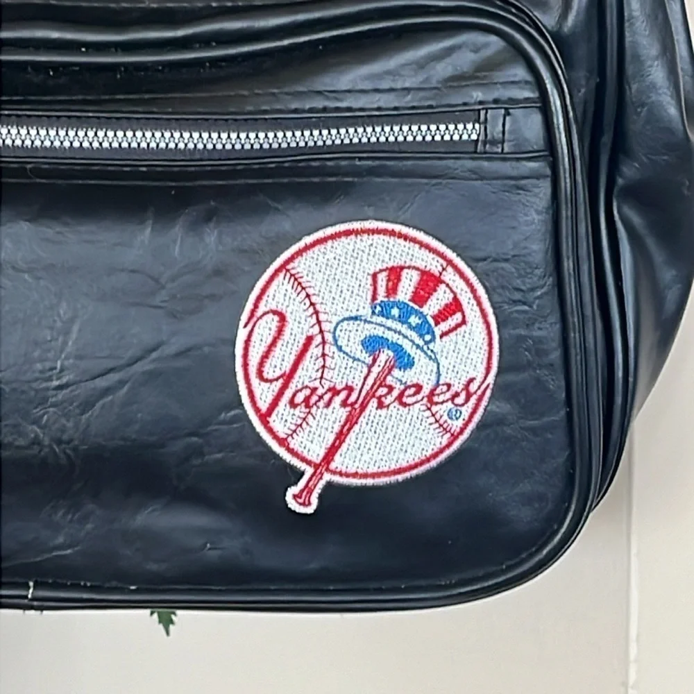 New York Yankees Black Vegan Leather Drawstring Backpack MLB Patch Baseball
